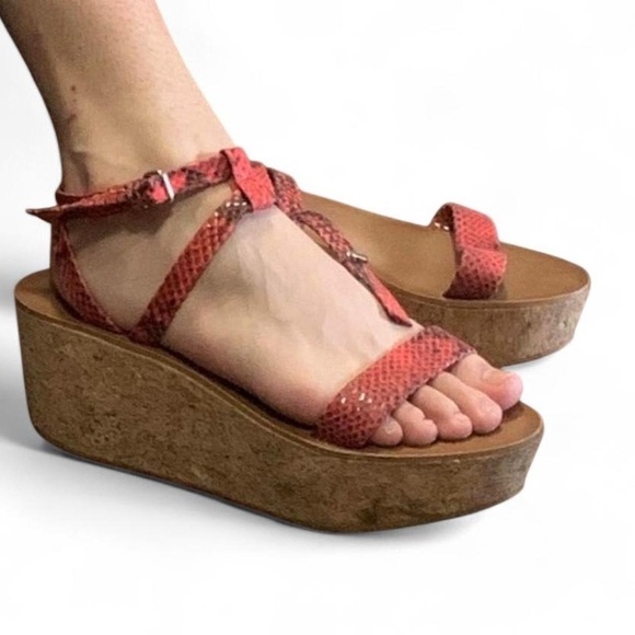 Zara Women Platform Strappy Sandals with Orange Snakeskin - Picture 6 of 6